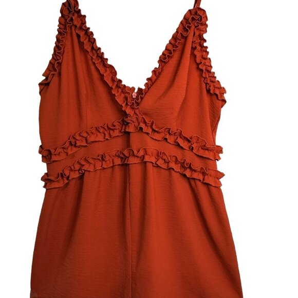 (652) Iris Valentine Burnt Orange Ruffle Trim Romper Size Medium - Picture 2 of 6